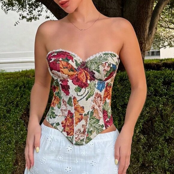 Multicolor Boho Women's Romantic Strapless Top - Picture 5 of 6